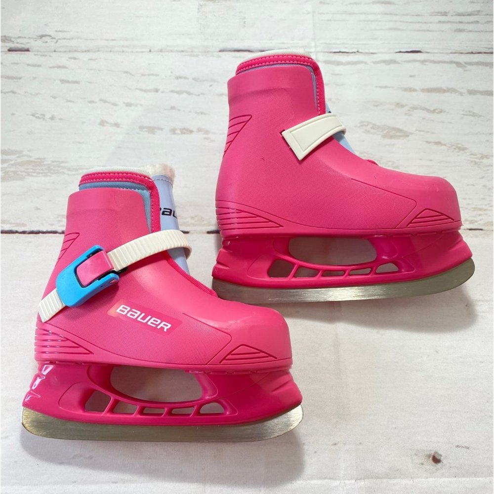 Bauer Lil' Champ Hockey Ice Skates Youth Size 8/9 Metal-Bladed Toddler Girl Colo